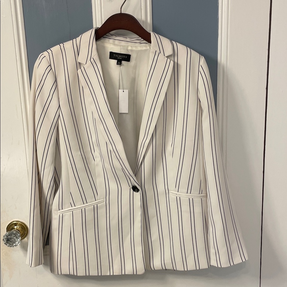 Talbots Ivory and Navy Stripe Blazer Suit Jacket - Picture 4 of 7